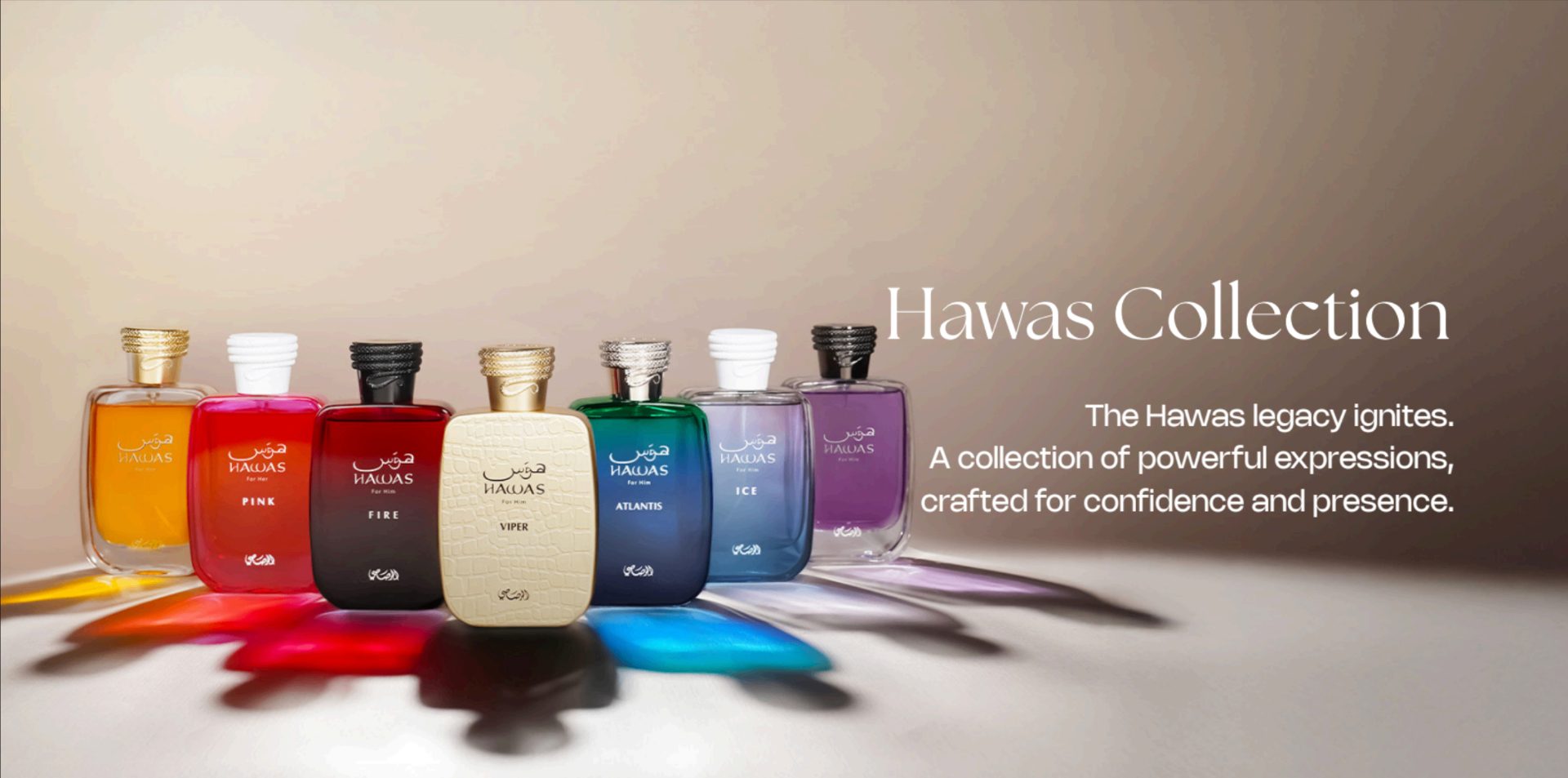 The Hawas Collection — seven eau de parfum bottles